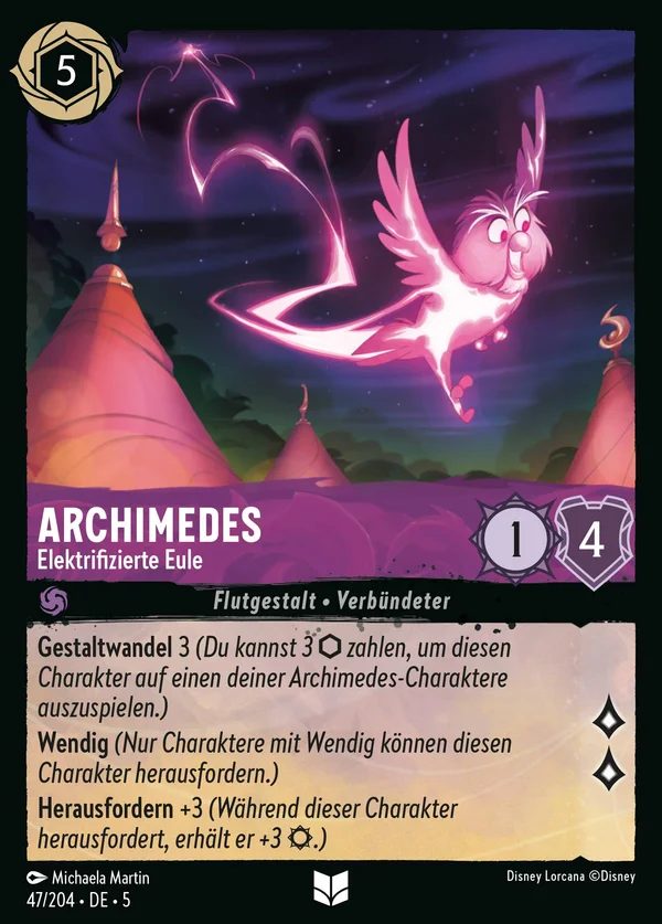 Archimedes - Elektrifizierte Eule — Disney Lorcana Charakter card from Shimmering Skies