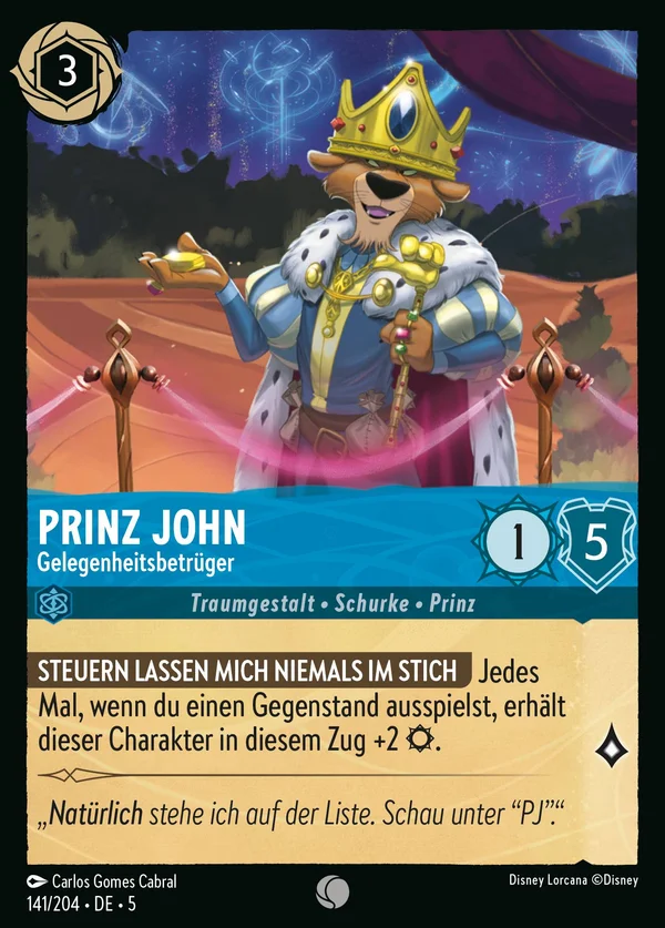 Prinz John - Gelegenheitsbetrüger — Disney Lorcana Charakter card from Shimmering Skies