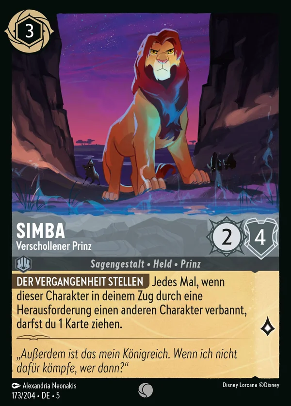 Simba - Verschollener Prinz — Disney Lorcana Charakter card from Shimmering Skies