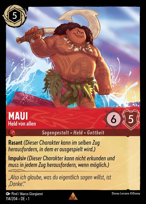 Maui - Held von allen — Disney Lorcana Charakter card from The First Chapter