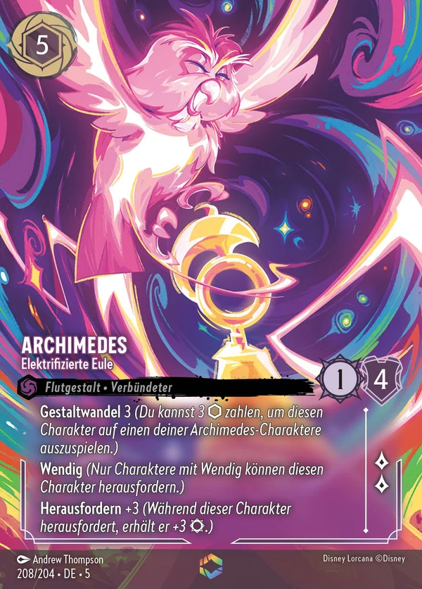 Archimedes - Elektrifizierte Eule — Disney Lorcana Charakter card from Shimmering Skies