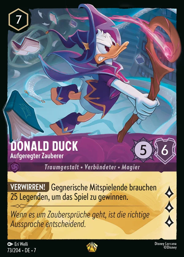 Donald Duck - Aufgeregter Zauberer — Disney Lorcana Charakter card from Archazia's Island