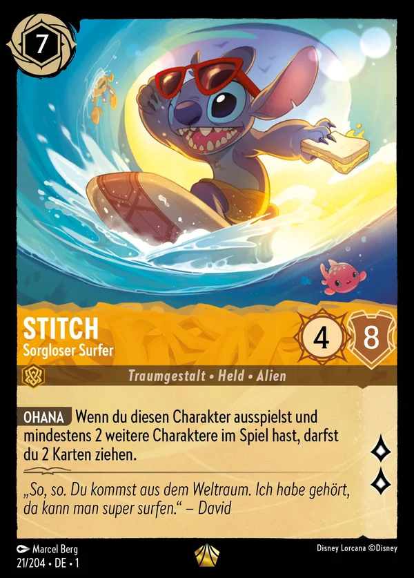Stitch - Sorgloser Surfer — Disney Lorcana Charakter card from The First Chapter