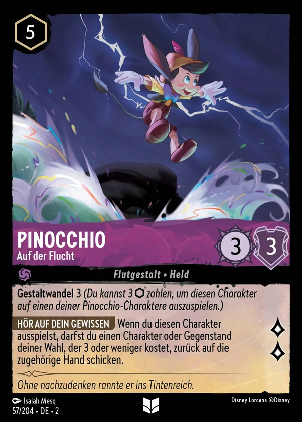 Pinocchio - Auf der Flucht — Disney Lorcana Charakter card from Rise of the Floodborn