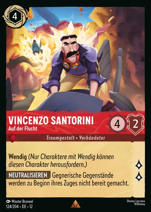 Vincenzo Santorini - Auf der Flucht — Disney Lorcana Charakter card from Wilds Unknown