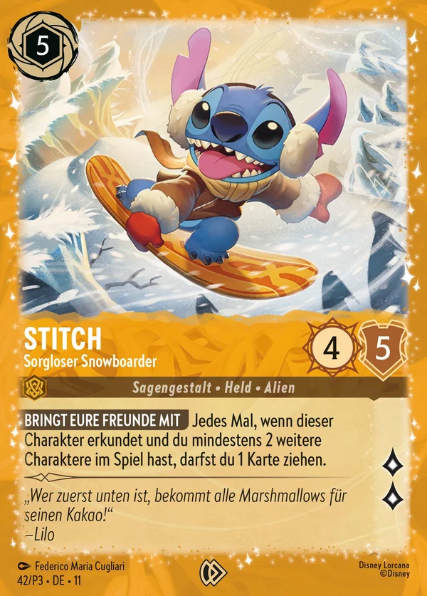 Stitch - Sorgloser Snowboarder — Disney Lorcana Charakter card from Winterspell