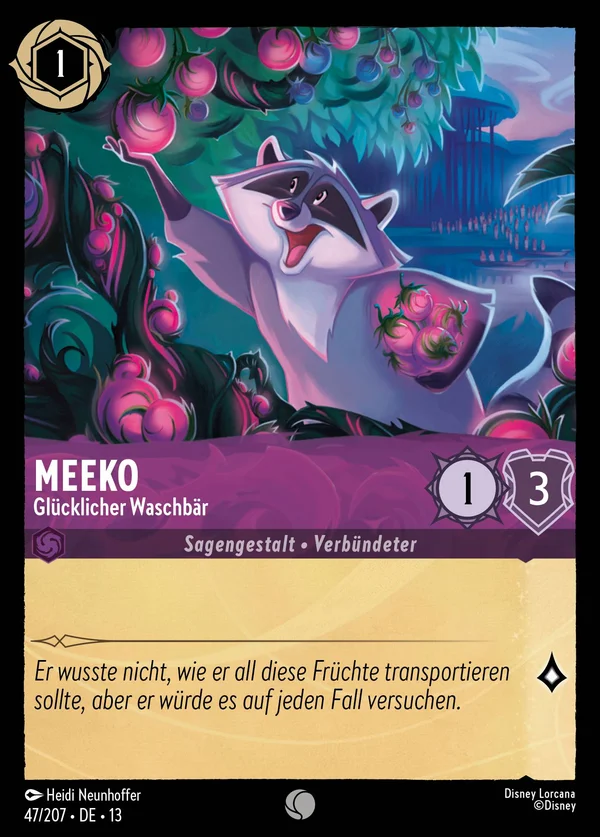 Meeko - Glücklicher Waschbär — Disney Lorcana Charakter card from Attack of the Vine!