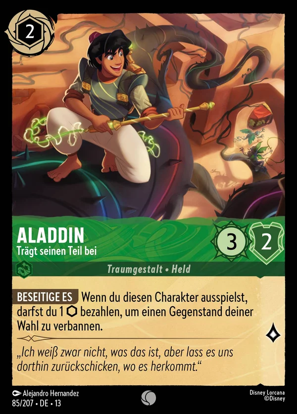 Aladdin - Trägt seinen Teil bei — Disney Lorcana Charakter card from Attack of the Vine!