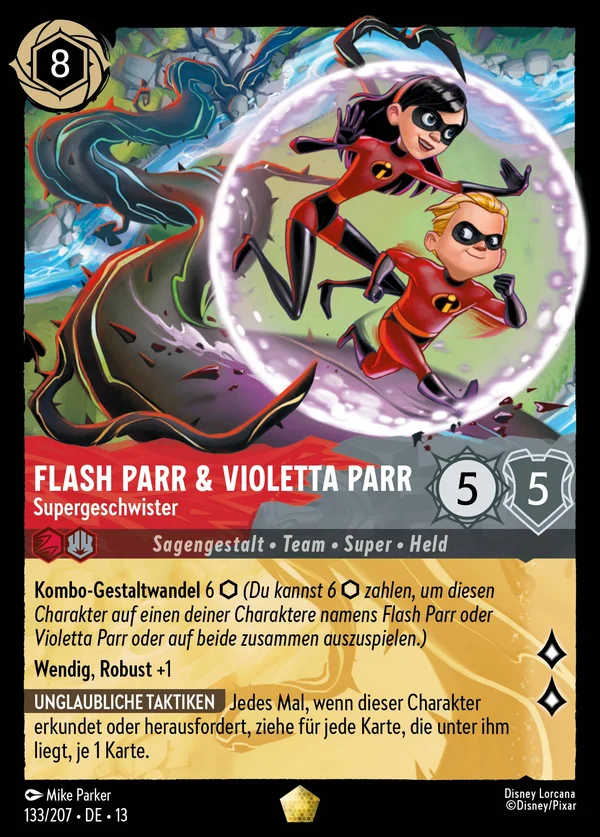 Flash Parr & Violetta Parr - Supergeschwister — Disney Lorcana Charakter card from Attack of the Vine!