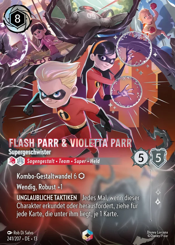 Flash Parr & Violetta Parr - Supergeschwister — Disney Lorcana Charakter card from Attack of the Vine!