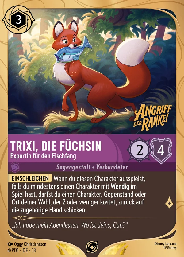 Trixi, die Füchsin - Expertin für den Fischfang — Disney Lorcana Charakter card from Attack of the Vine!