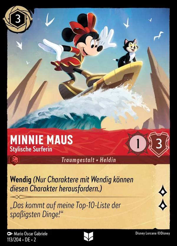 Minnie Maus - Stylische Surferin — Disney Lorcana Charakter card from Rise of the Floodborn