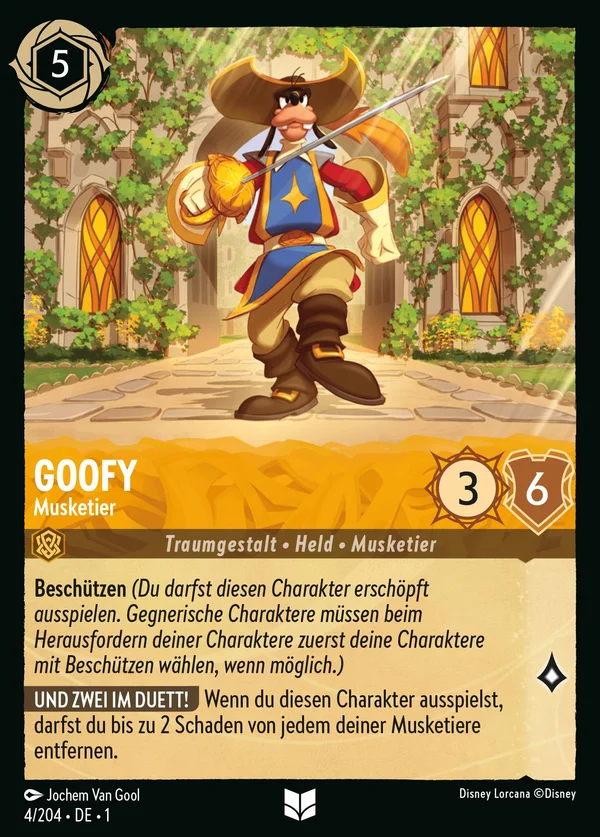 Goofy - Musketier — Disney Lorcana Charakter card from The First Chapter