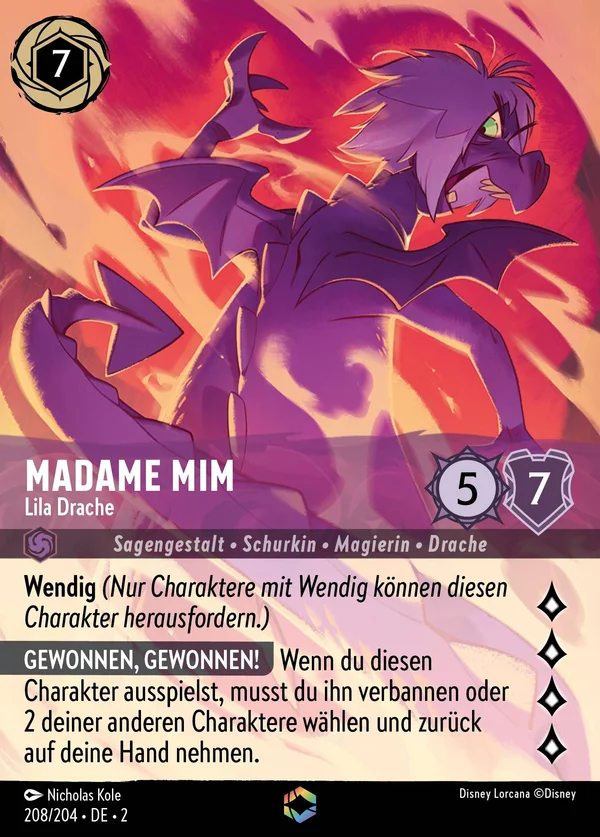 Madame Mim - Lila Drache — Disney Lorcana Charakter card from Rise of the Floodborn