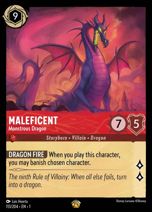 Maleficent - Monstrous Dragon — Disney Lorcana Character card from The First Chapter
