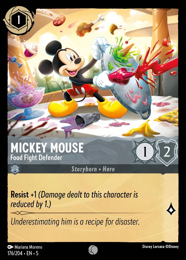 Topolino - Difensore nella Battaglia di Cibo — Disney Lorcana Personaggio card from Shimmering Skies