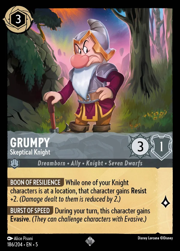 Brontolo - Cavaliere Scettico — Disney Lorcana Personaggio card from Shimmering Skies