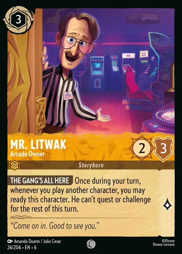 Signor Litwak - Proprietario dell'Arcade — Disney Lorcana Personaggio card from Azurite Sea