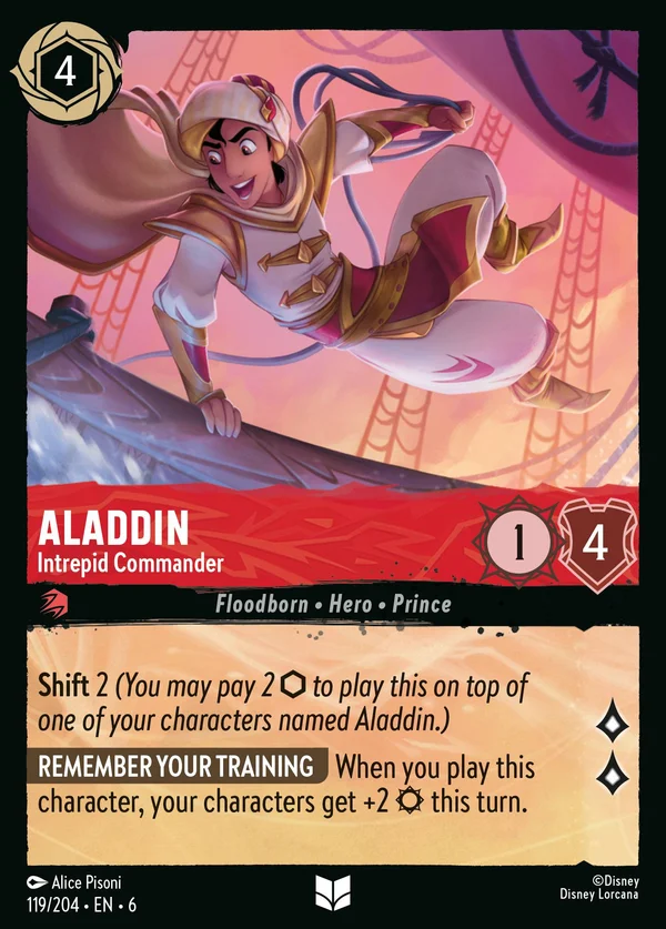 Aladdin - Comandante Intrepido — Disney Lorcana Personaggio card from Azurite Sea