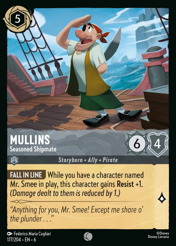 Mullins - Marinaio Esperto — Disney Lorcana Personaggio card from Azurite Sea