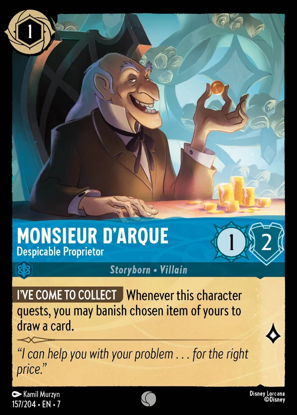 Monsieur D'Arque - Proprietario Spregevole — Disney Lorcana Personaggio card from Archazia's Island
