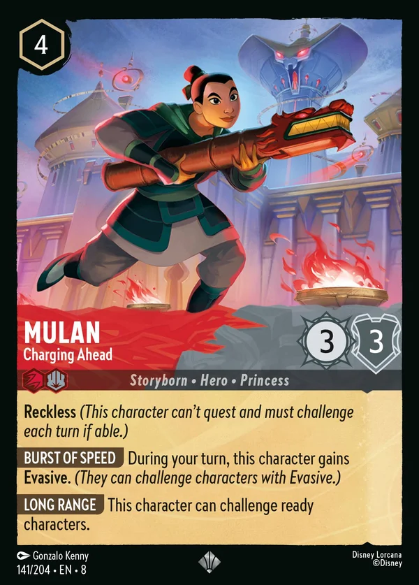 Mulan - Charging Ahead — Disney Lorcana Character card from The Reign of Jafar
