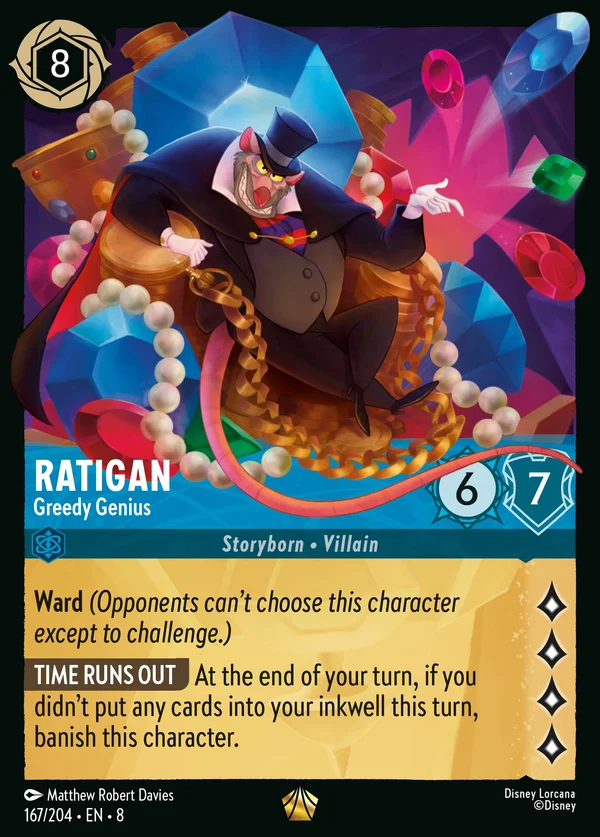 Rattigan - Avido Genio — Disney Lorcana Personaggio card from The Reign of Jafar