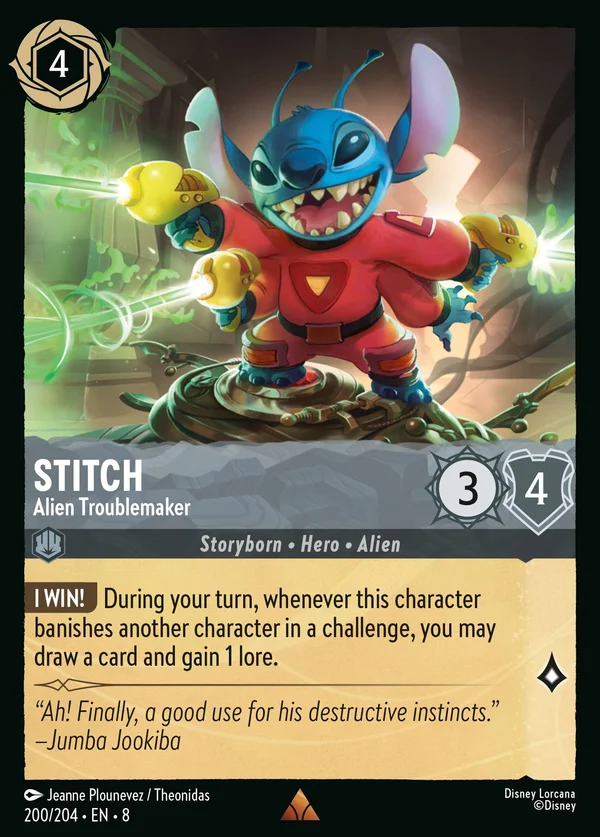 Stitch - Alien Troublemaker — Disney Lorcana Character card from The Reign of Jafar
