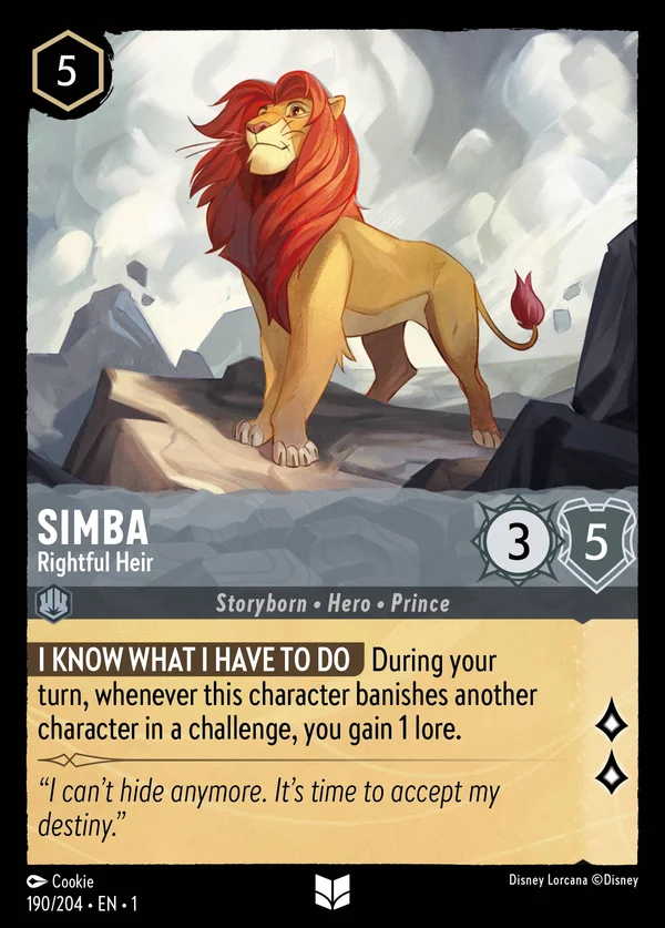 Simba - Rightful Heir — Disney Lorcana Character card from The First Chapter