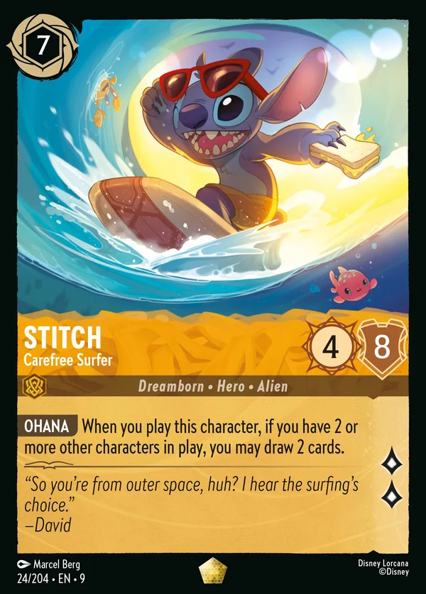 Stitch - Carefree Surfer — Disney Lorcana Character card from Fabled
