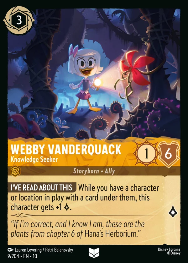 Webby Vanderquack - Knowledge Seeker — Disney Lorcana Character card from Whispers in the Well
