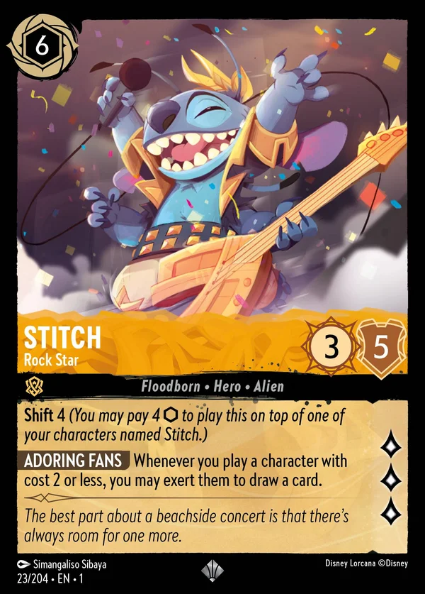 Stitch - Rock Star — Disney Lorcana Personaggio card from The First Chapter