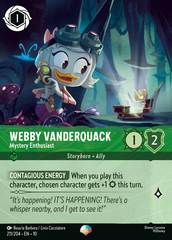 Webby Vanderquack - Mystery Enthusiast — Disney Lorcana Character card from Whispers in the Well