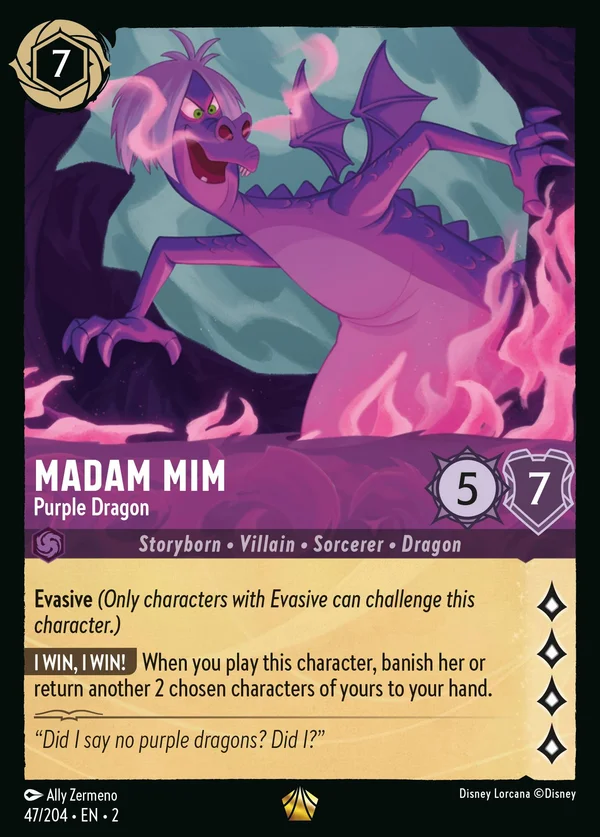 Madam Mim - Purple Dragon — Disney Lorcana Character card from Rise of the Floodborn
