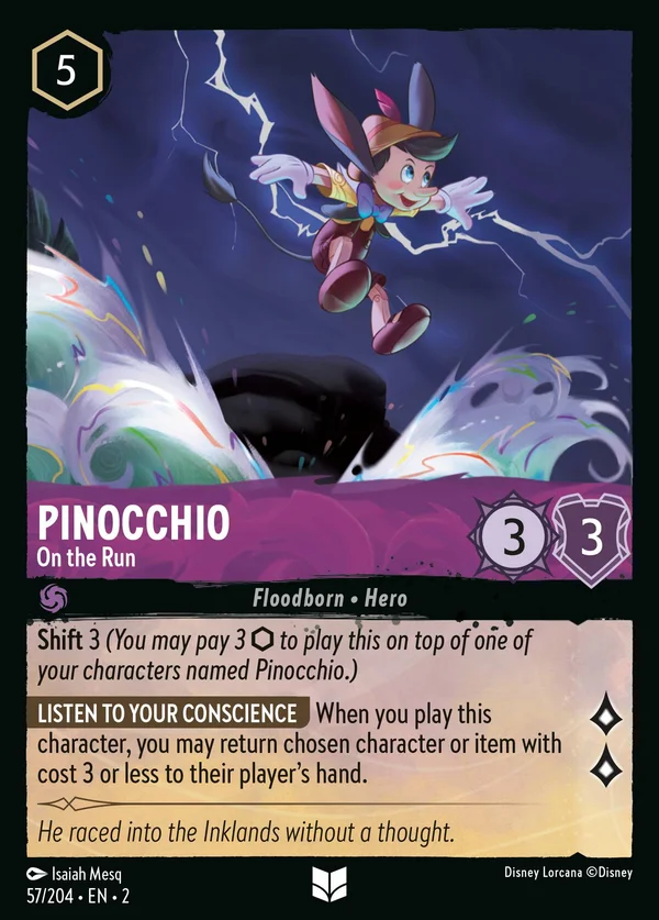 Pinocchio - On the Run — Disney Lorcana Character card from Rise of the Floodborn