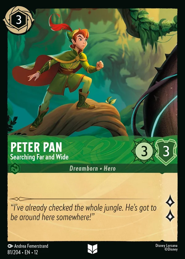 Peter Pan - Searching Far and Wide — Disney Lorcana Character card from Wilds Unknown