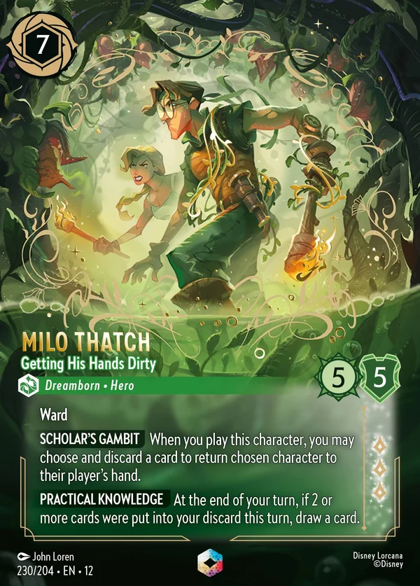 Milo Thatch - Getting His Hands Dirty — Disney Lorcana Character card from Wilds Unknown