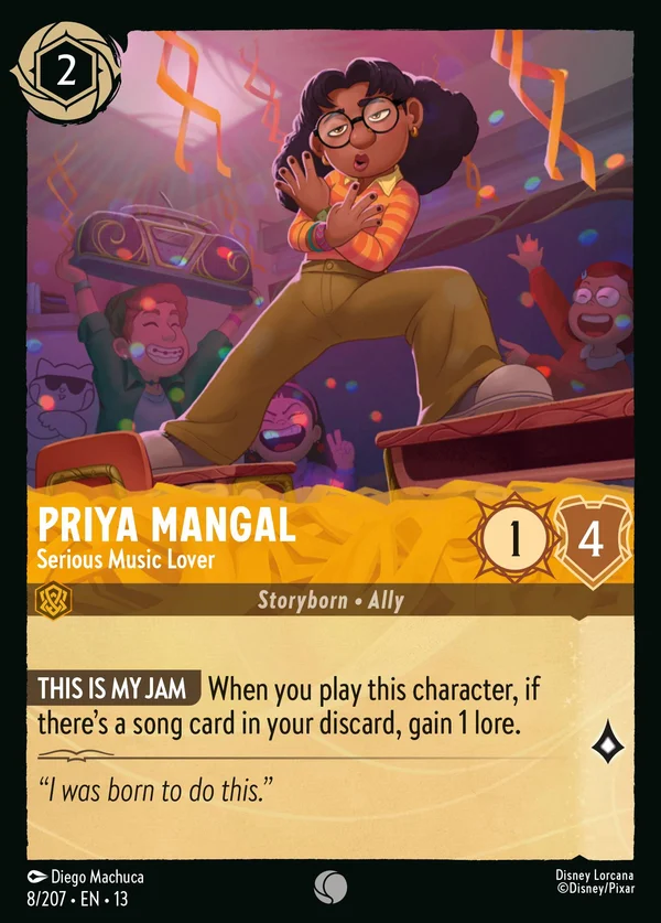 Priya Mangal - Serious Music Lover — Disney Lorcana Character card from Attack of the Vine!