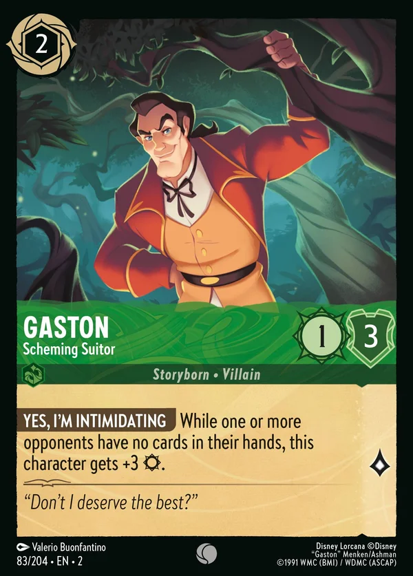 Gaston - Scheming Suitor — Disney Lorcana Character card from Rise of the Floodborn