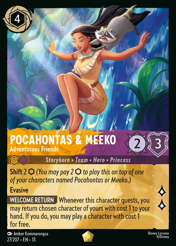 Pocahontas & Meeko - Adventurous Friends — Disney Lorcana Character card from Attack of the Vine!