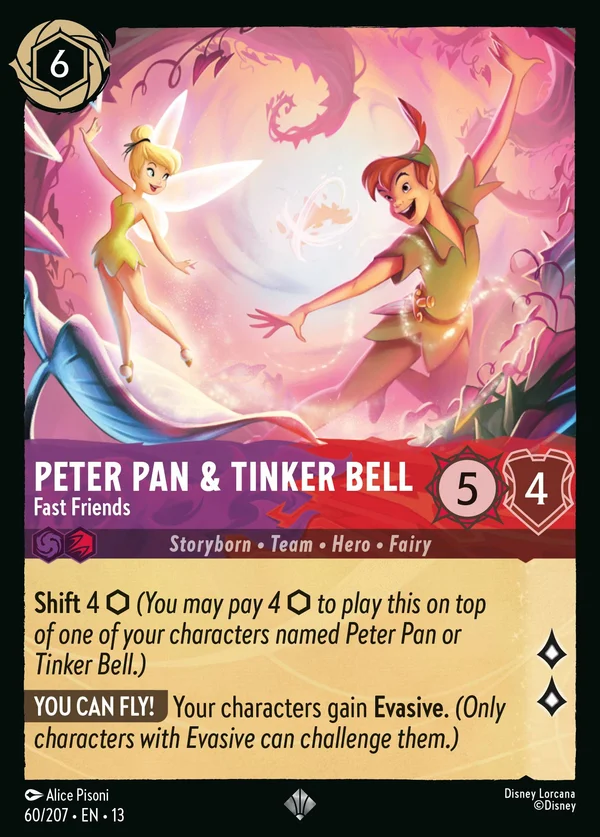 Peter Pan & Tinker Bell - Fast Friends — Disney Lorcana Character card from Attack of the Vine!