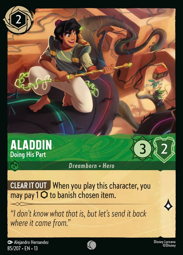 Aladdin - Doing His Part — Disney Lorcana Character card from Attack of the Vine!