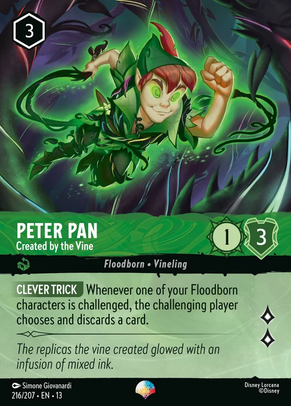 Peter Pan - Created by the Vine — Disney Lorcana Character card from Attack of the Vine!