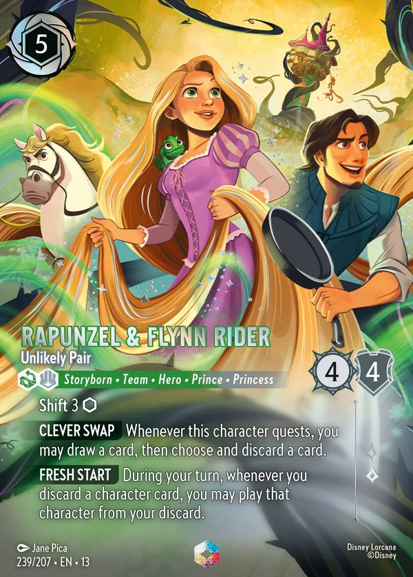 Rapunzel & Flynn Rider - Unlikely Pair — Disney Lorcana Character card from Attack of the Vine!