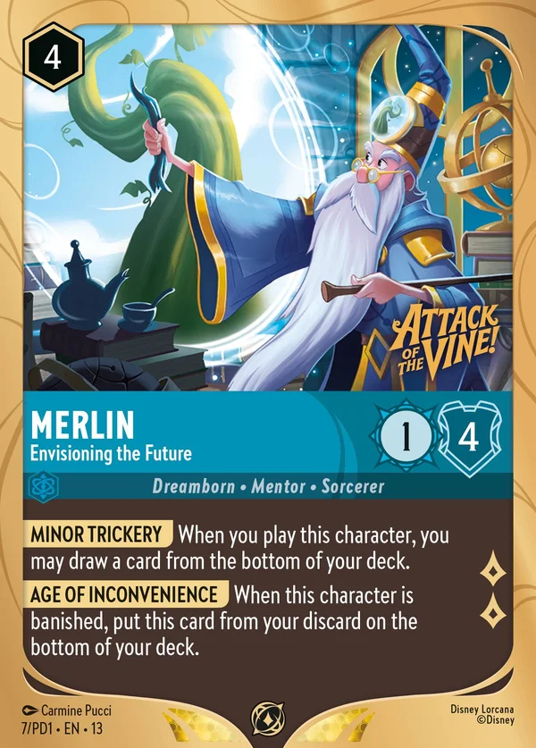 Merlin - Envisioning the Future — Disney Lorcana Character card from Attack of the Vine!