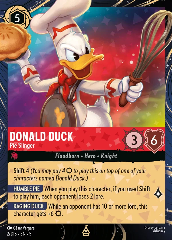 Donald Duck - Pie Slinger — Disney Lorcana Character card from Shimmering Skies
