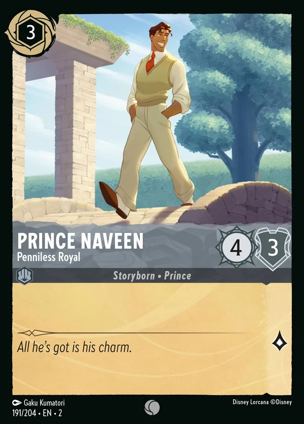 Prince Naveen - Penniless Royal — Disney Lorcana Character card from Rise of the Floodborn