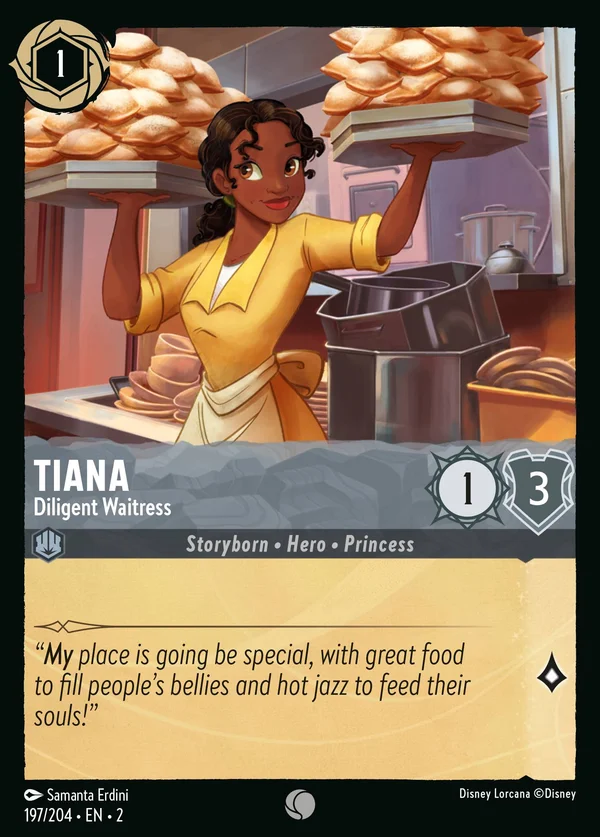 Tiana - Diligent Waitress — Disney Lorcana Character card from Rise of the Floodborn