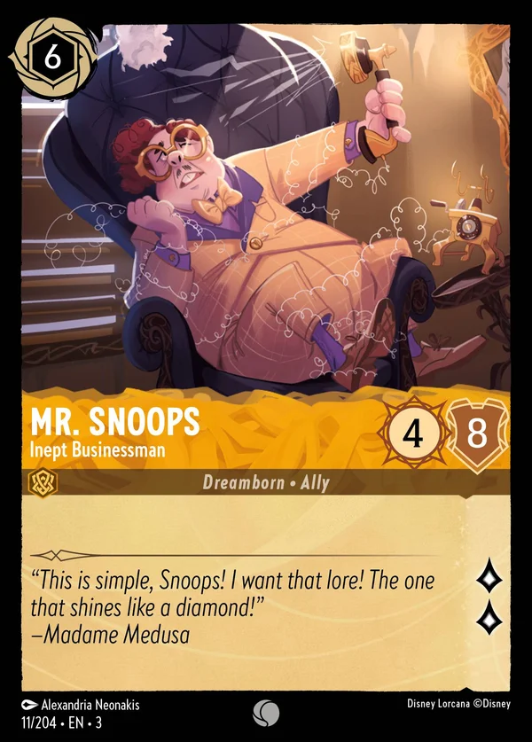 Signor Snoops - Imprenditore Inetto — Disney Lorcana Personaggio card from Into the Inklands