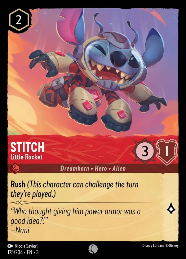 Stitch - Piccolo Razzo — Disney Lorcana Personaggio card from Into the Inklands